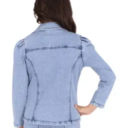 Cutecumber Kids Blue Solid Full Sleeves Coat image 2