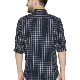 Basics Navy Cotton Slim Fit Checks Shirt image 2