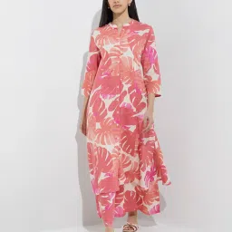 Utsa by Westside Dusty Pink Leaf Printed A-Line Kurta image 3