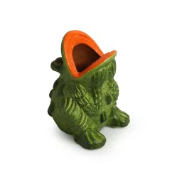 ExclusiveLane Green Terracotta Croaking Frog Hand-Painted Table Planter image 3