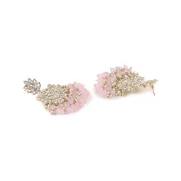 Priyaasi Pale Pink Sequence Floral Chand Bali Earrings image 3