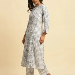 W Ice Blue Printed Straight Kurta image 3