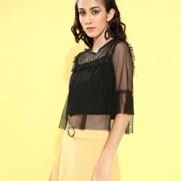 KASSUALLY Black Lace Crop Top image 3