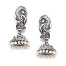 Priyaasi Oxidized Silver-Plated with Bead Jhumki Earrings image 3