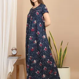 Sweet Dreams Blue Cotton Print Short sleeve Night Dress image 3