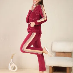 Sweet Dreams Maroon Fleece Color-Block Full Sleeves Top and Pyjama image 3
