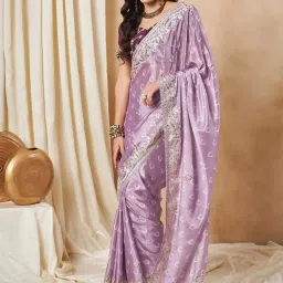 Saree Mall Purple Embellished Saree With Unstitched Blouse image 3