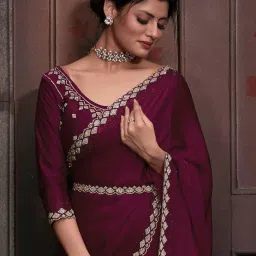 Saree Mall Pink Silk Embellished Saree With Unstitched Blouse image 3