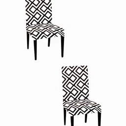 Lazi Set Of 2 White & Black Geometric Stretchable Dining Chair Covers-image-36