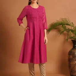 Jaypore Pink Flare Fit Kurta-image-11