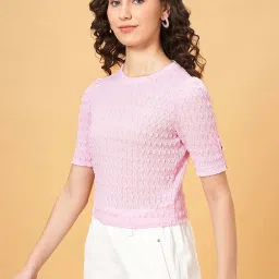 People by Pantaloons Pink Self Pattern Top image 3