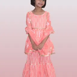 Tippy Top Kids Peach Floral Print Kurta, Sharara with Dupatta image 3