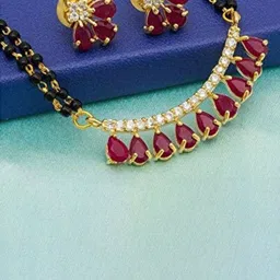 PUJVI Gold-Plated American Diamond Studded & Beaded Mangalsutra With Earrings-picture-43