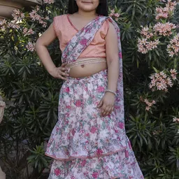 Sangria Girls Floral Printed Lehenga Saree With Stitched Blouse Piece-picture-25