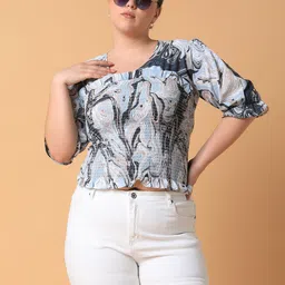 SHOWOFF Floral Print Puff Sleeve Crepe Top-image-36