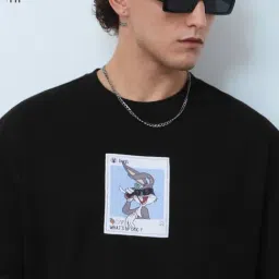 The Souled Store Black Relaxed Fit Graphic T-Shirt image 4