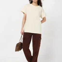 Bewakoof Beige Solid T-Shirt image 4