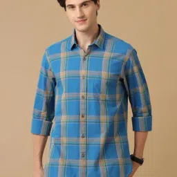 CAVALLO by Linen Club Blue Contemporary Fit Check Shirt-picture-14