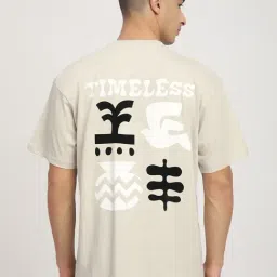R&B Beige Cotton Loose Fit Printed T-Shirt image 2