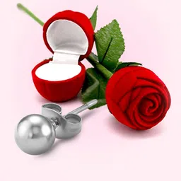 Peora Unisex Stainless Steel Silver-Plated Ball Studs With Red Rose Box-image-1