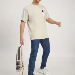 R&B Beige Cotton Loose Fit Printed T-Shirt image 5
