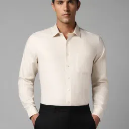 Louis Philippe Beige Cotton Slim Fit Texture Shirt-picture-22