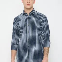 Duke Blue Blended Slim Fit Checkered Shirt-image-83
