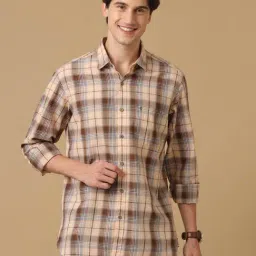 CAVALLO by Linen Club Brown Contemporary Fit Check Shirt-picture-23
