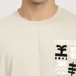 R&B Beige Cotton Loose Fit Printed T-Shirt image 4