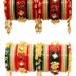 Zindura Set Of 2 Gold-Plated Stone Studded & Beaded Chuda Bangles-picture-17