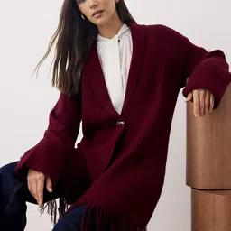 Trendyol Women Longline Cardigan with Fringed Detail-image-0