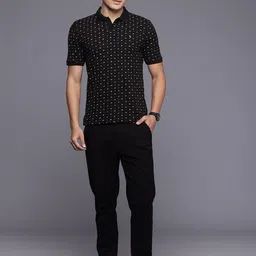 Louis Philippe Sport Geometric Printed Polo Collar Pure Cotton Slim Fit T-shirt image 4
