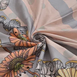 Arrabi Multicoloured & Grey Floral 350 TC Bedsheet with 2 Pillow Covers image 2