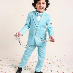 Babyhug Full Sleeves 3 Piece Solid Party Suit - Light Aqua-picture-16