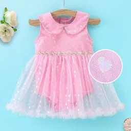 Mark & Mia Sleeveless Frock Style Onesie With Printed Net & Lace Detailing - Pink-picture-12