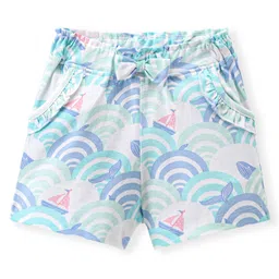 Babyhug Single Jersey Knit Mid Thigh Whale Printed Shorts - White & Blue-image-58