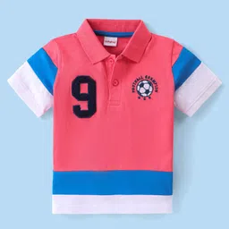 Babyhug Cotton Knit Half Sleeves Striped Polo T-Shirt with Embroidery & Football Patch - Multicolour-image-7