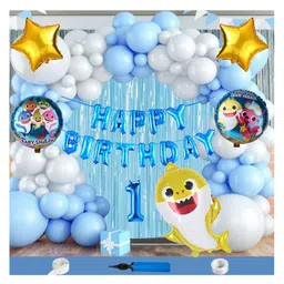 Bubble Trouble Baby Shark Theme First 1st Birthday Decoration Items For Boys Party Decoration Kit Balloon Combo Pack Of 112 Pcs Blue White-picture-11