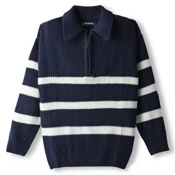 Pine Kids Knit Full Sleeves Pullover Sweater with Stripes - Navy Blue-image-80