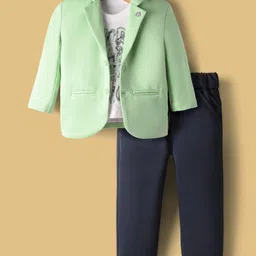 Rikidoos Work Hard Dream Big Text Printed Tee & Pant With Full Sleeves Blazer Set - Pista Green & Navy Blue-picture-28