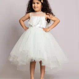 Toy Balloon Kids Net Woven Sleeveless Foil Printed & Sequins Lace Embellished High Low Dress - Sea Green-picture-21