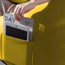 AARIJ MART Yellow 3 Pieces Colourblocked Leather Bean Bag With Footrest & Cushion image 3