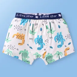 Babyoye Cotton Elastane Knit Trunks With Dino Print Pack of 3 - Navy Blue Orange & White image 2