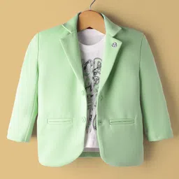 Rikidoos Work Hard Dream Big Text Printed Tee & Pant With Full Sleeves Blazer Set - Pista Green & Navy Blue image 2