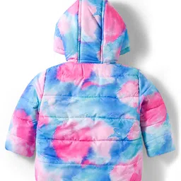 Babyhug Woven Full Sleeves Hooded Padded Jacket With Tie & Dye Print - Pink & Blue image 2