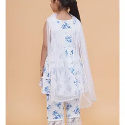 MODISH COUTURE Cotton Woven Sleeveless Floral Printed & Gota Lace Embellished Coordinating Kurti & Palazzo With Dupatta Set - White image 3