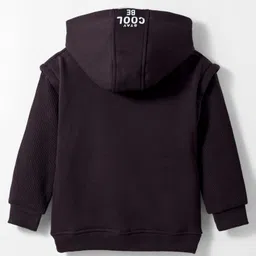 Little Kangaroos Fleece Knit Full Sleeves Hooded Sweatshirt with Kangroo Pockets & Cool Kids & No Rules Text Print - Black image 2