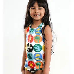 Somersault Halter Neck Beach Theme Printed Swimsuit - Multi Colour image 4