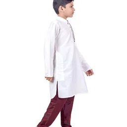 Pehanaava Cotton Woven Full Sleeves Solid Kurta Pyjama Set - White image 4