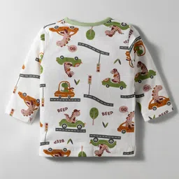 OHMS Single Jersey Knit Full Sleeves Front Open Co-ord Night Suits With Animal Print Pack of 2 - White & Yellow image 3